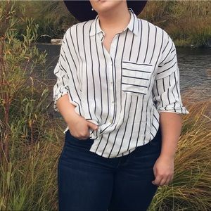 Black and white striped button down shirt